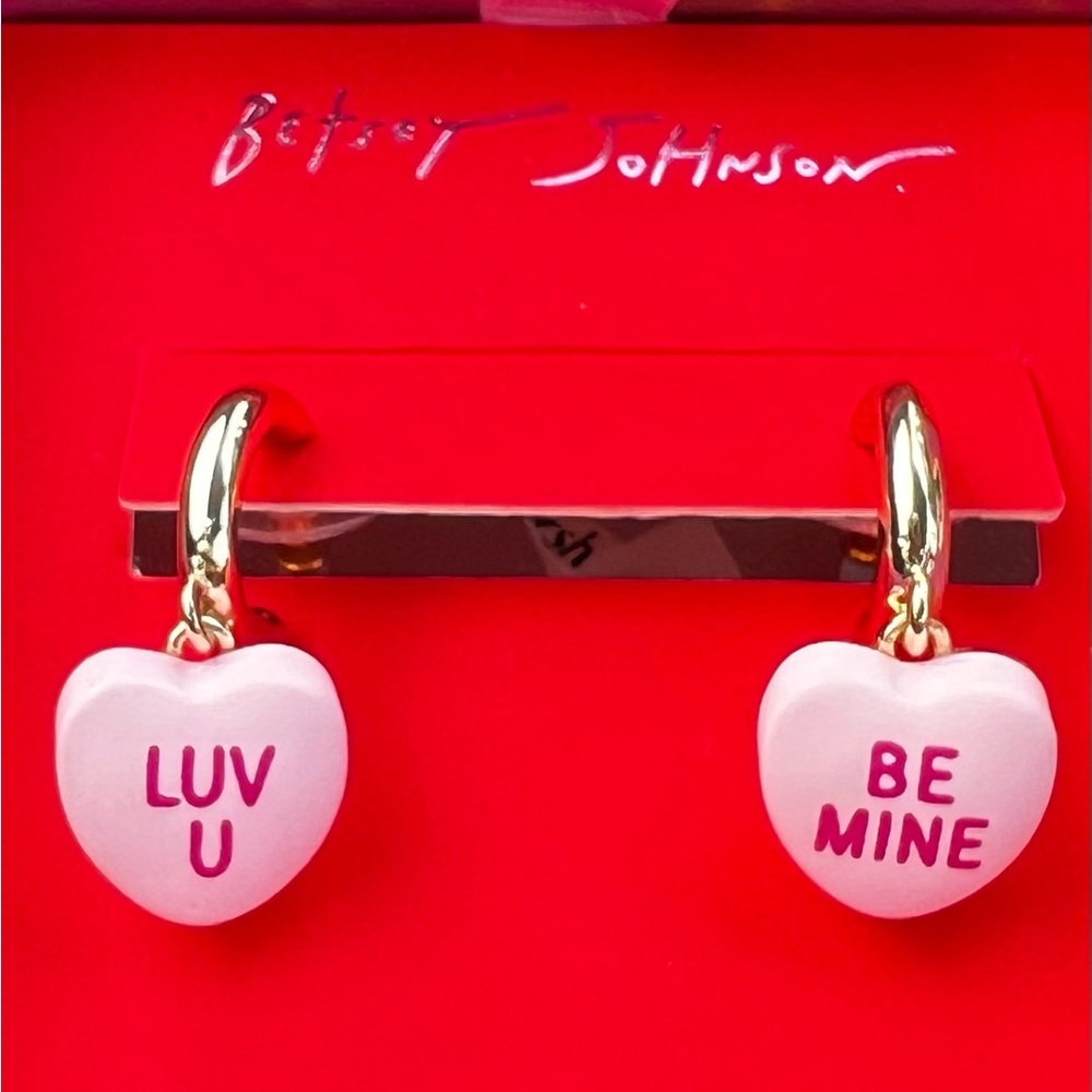Betsey Johnson Pink Heart Hoop Earrings